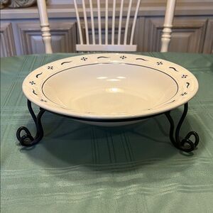 12.25” Pasta Bowl w/ Stand Longaberger Pottery Woven Traditions Heritage Blue